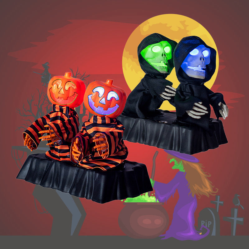 Animowana dekoracja - szkielet dyni z oświetleniem LED, dźwiękiem i ruchem na przyjęcie Halloween Straszna | Sansoti