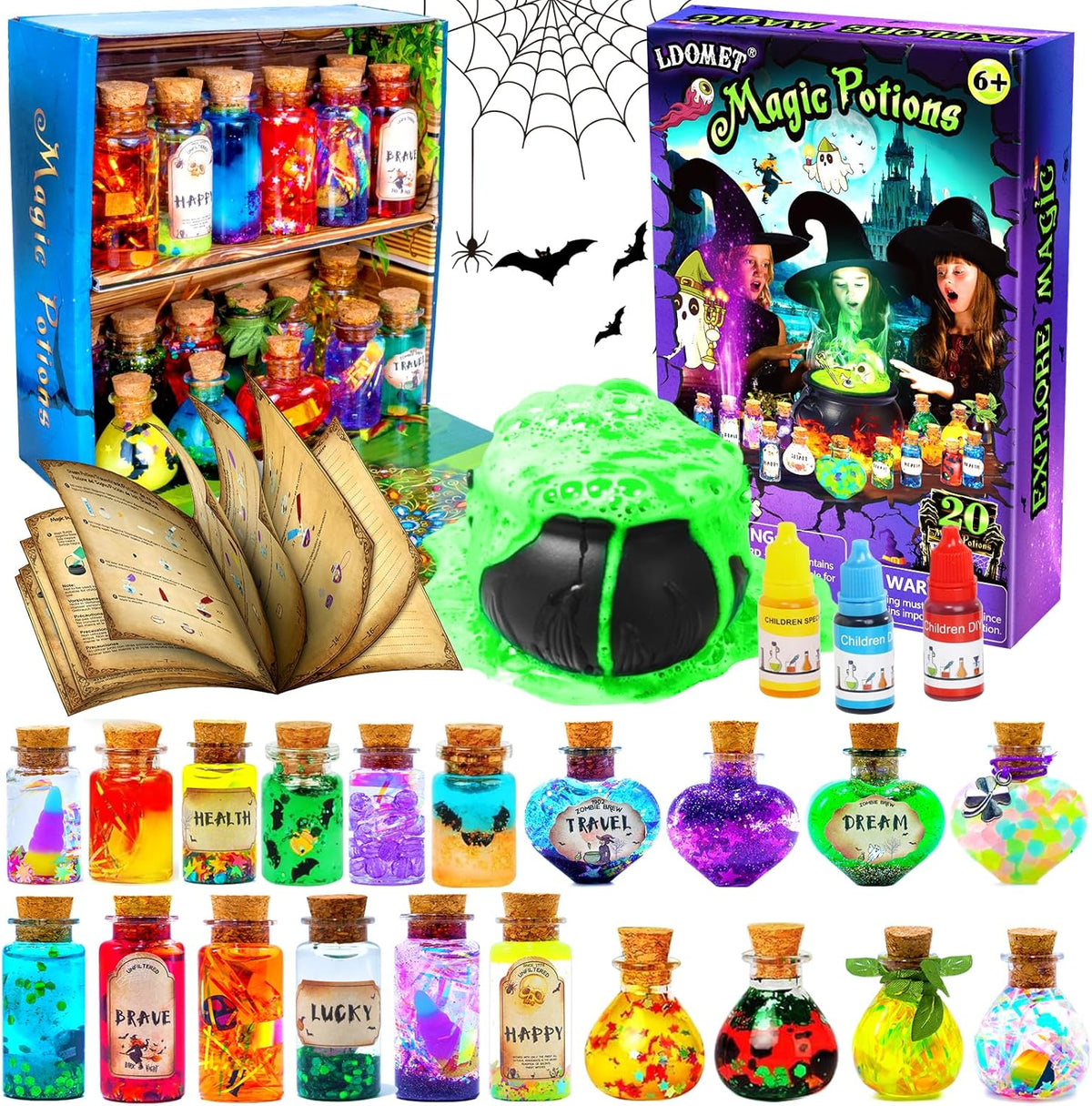 DIY Potions Lab for Children with 20 Bottles, Crystal Wands, Glow Stones, and Magical Toys | Sansoti