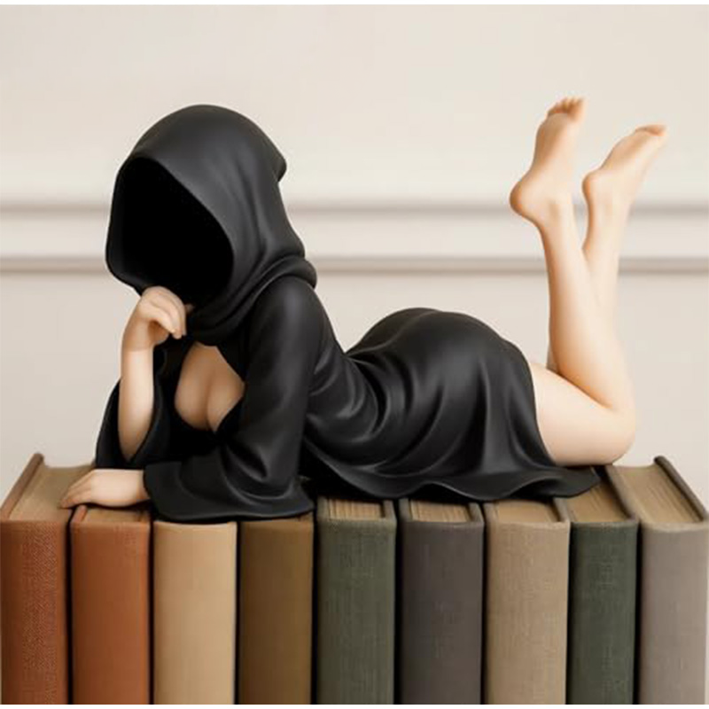 Gemaskerd Vrouwenbeeld Zwart Kunststof Desktop Sculptuur Halloween Decoratie Kunstobject Interieur Woonkamer | Sansoti