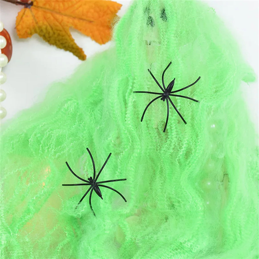 Stretchable Spider Web Halloween Decoration White Spooky Interior Party Themed Decoration Horror Accessory | Sansoti