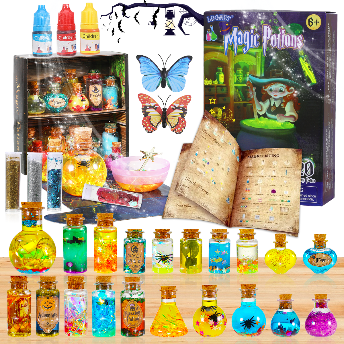 DIY Potions Lab for Children with 20 Bottles, Crystal Wands, Glow Stones, and Magical Toys | Sansoti