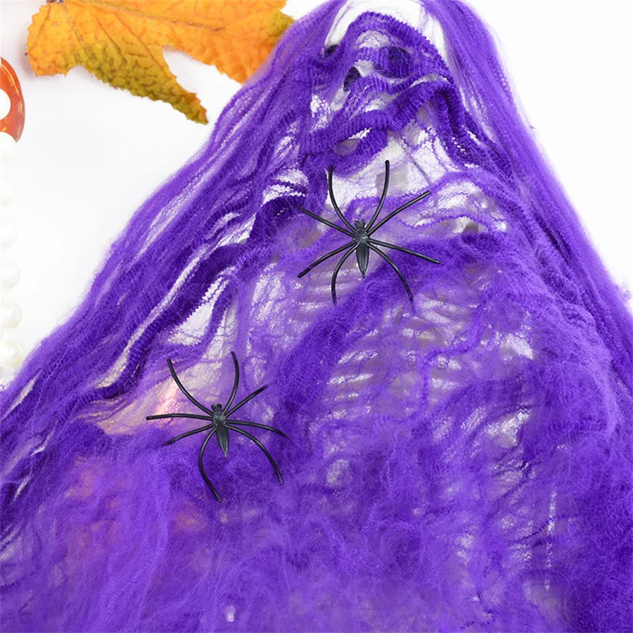 Stretchable Spider Web Halloween Decoration White Spooky Interior Party Themed Decoration Horror Accessory | Sansoti