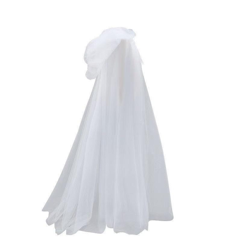 Long Hooded Mesh Cape for Parties Gothic Wedding Halloween Cosplay Costume Dark Style Fancy Dress | Sansoti