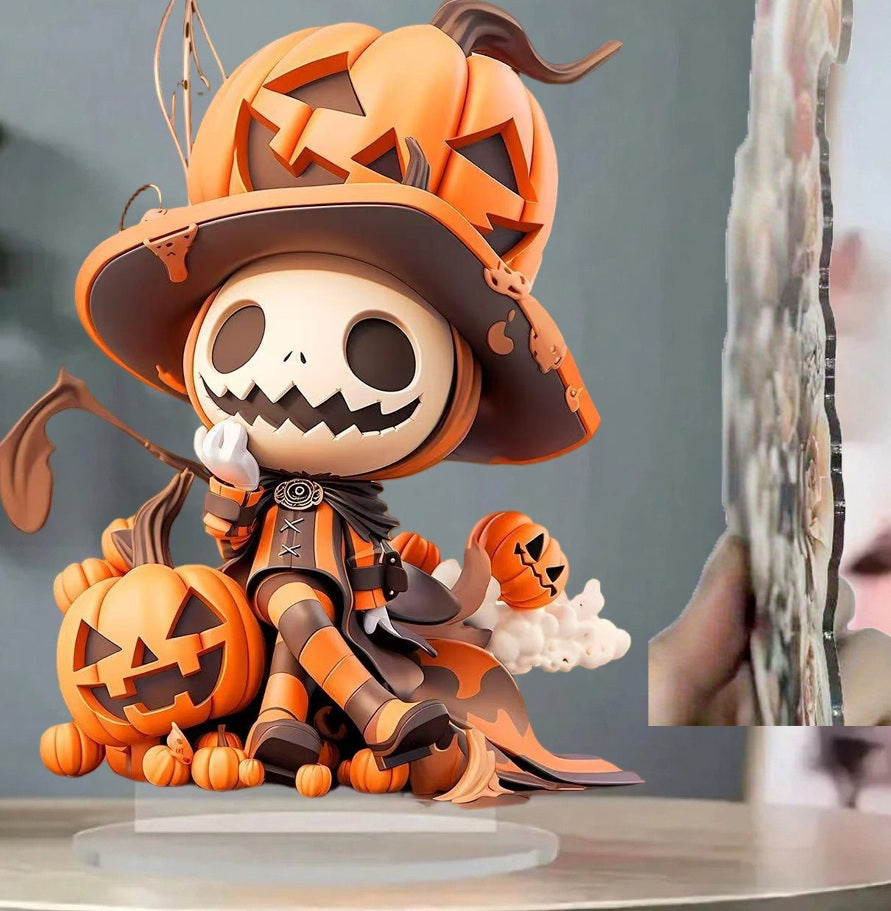 Acrylic Halloween Pumpkin Figurine with Skeleton - Festive Desktop Accessory for Table Interior Decoration | Sansoti