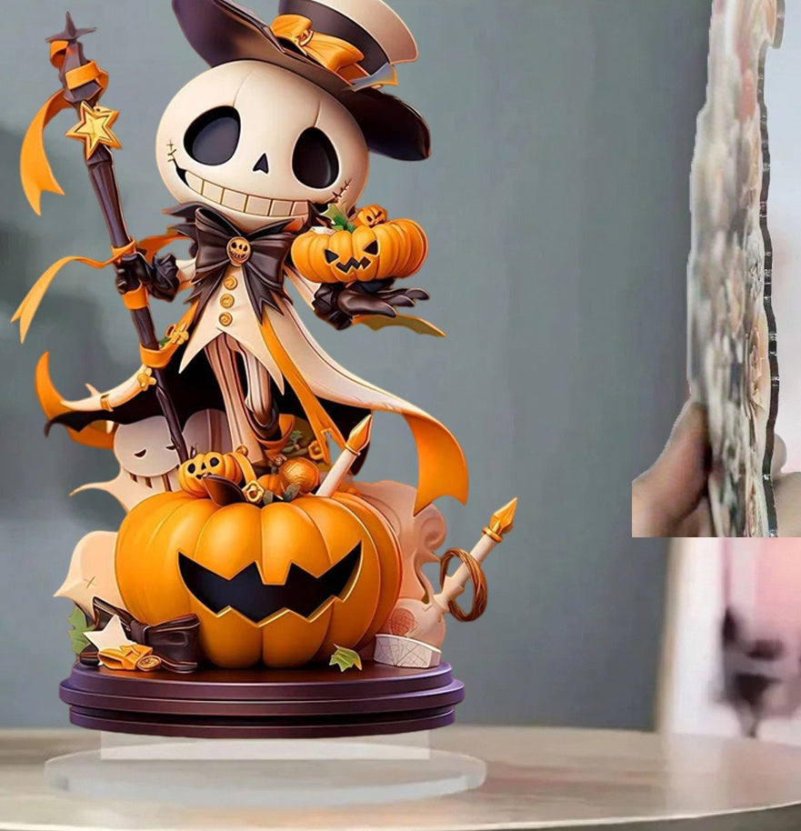 Acrylic Halloween Pumpkin Figurine with Skeleton - Festive Desktop Accessory for Table Interior Decoration | Sansoti