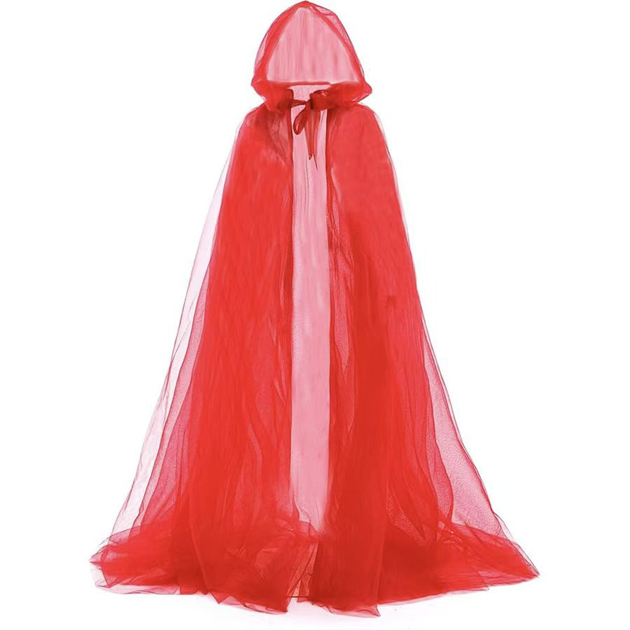 Long Hooded Mesh Cape for Parties Gothic Wedding Halloween Cosplay Costume Dark Style Fancy Dress | Sansoti