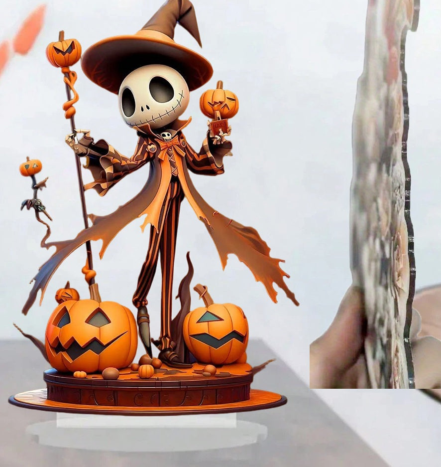 Acrylic Halloween Pumpkin Figurine with Skeleton - Festive Desktop Accessory for Table Interior Decoration | Sansoti