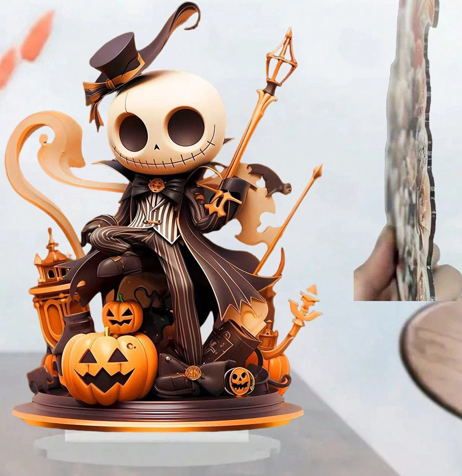 Acrylic Halloween Pumpkin Figurine with Skeleton - Festive Desktop Accessory for Table Interior Decoration | Sansoti
