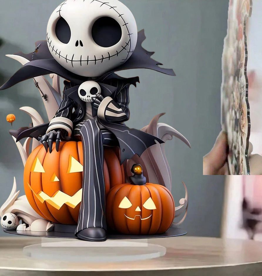 Acrylic Halloween Pumpkin Figurine with Skeleton - Festive Desktop Accessory for Table Interior Decoration | Sansoti