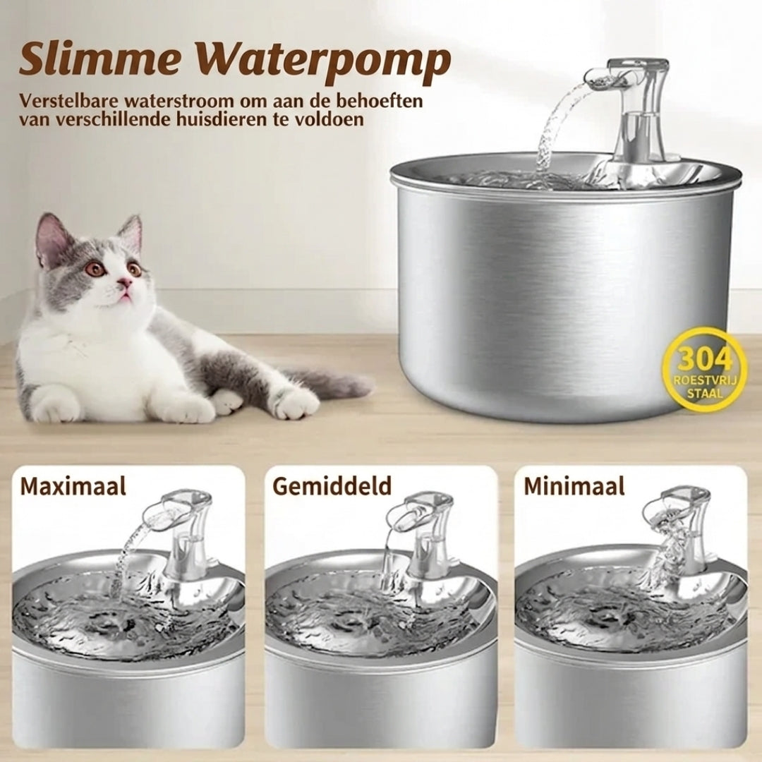 Abreuvoir automatique pour animaux en acier inoxydable 2L avec capteur de mouvement, pompe de circulation, alimentation USB et système de filtration à 4 niveaux | Sansoti
