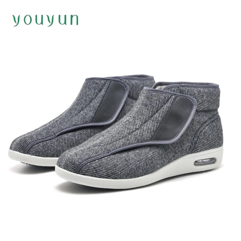 Verstellbare Wanderschuhe, hoch gefüttert, breites Fußbett, Klettverschluss, Unisex, Senioren, Outdoor, schwarz-grau | Sansoti
