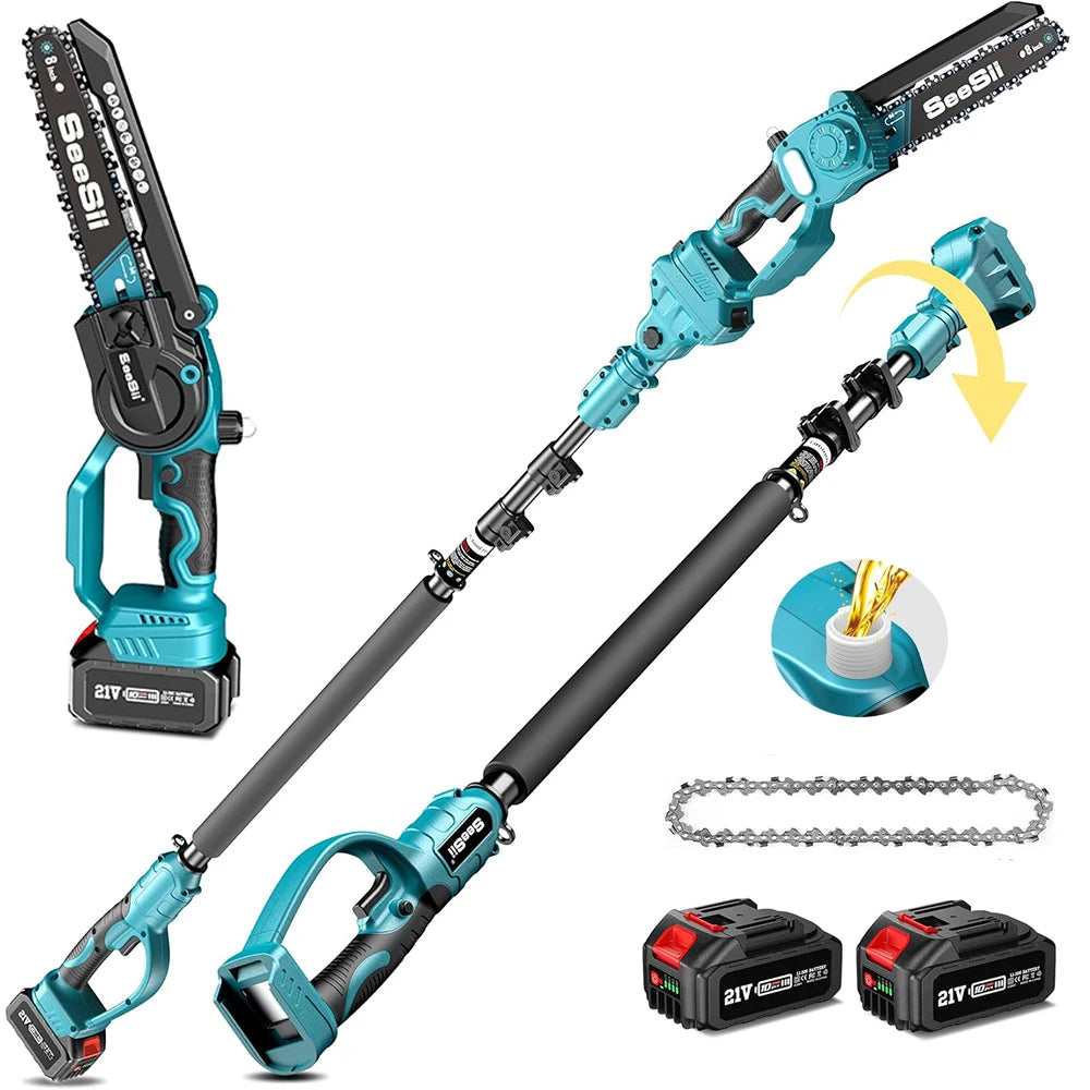 Scie Électrique 2-en-1 Sans Fil 21V 20cm Tronçonneuse Perche Télescopique 5m Scie à Arbre Scie à Branche Outil de Taille Jardin | Restfield