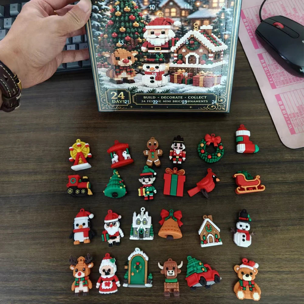 Advent Calendar 24 Days Mini Building Block Decorations Surprise Christmas Ornaments Decorative Holiday Gift | Sansoti