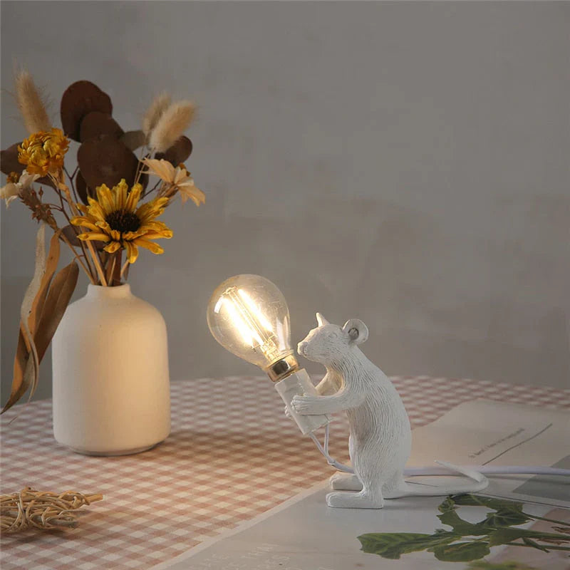 Decorative Mouse Lamp Resin LED Lighting Sitting or Lying White Gold Black Table and Nightstand Lamp for Living Room Bedroom Kids Room | Sansoti