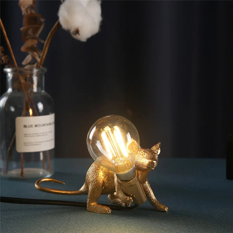 Decorative Mouse Lamp Resin LED Lighting Sitting or Lying White Gold Black Table and Nightstand Lamp for Living Room Bedroom Kids Room | Sansoti