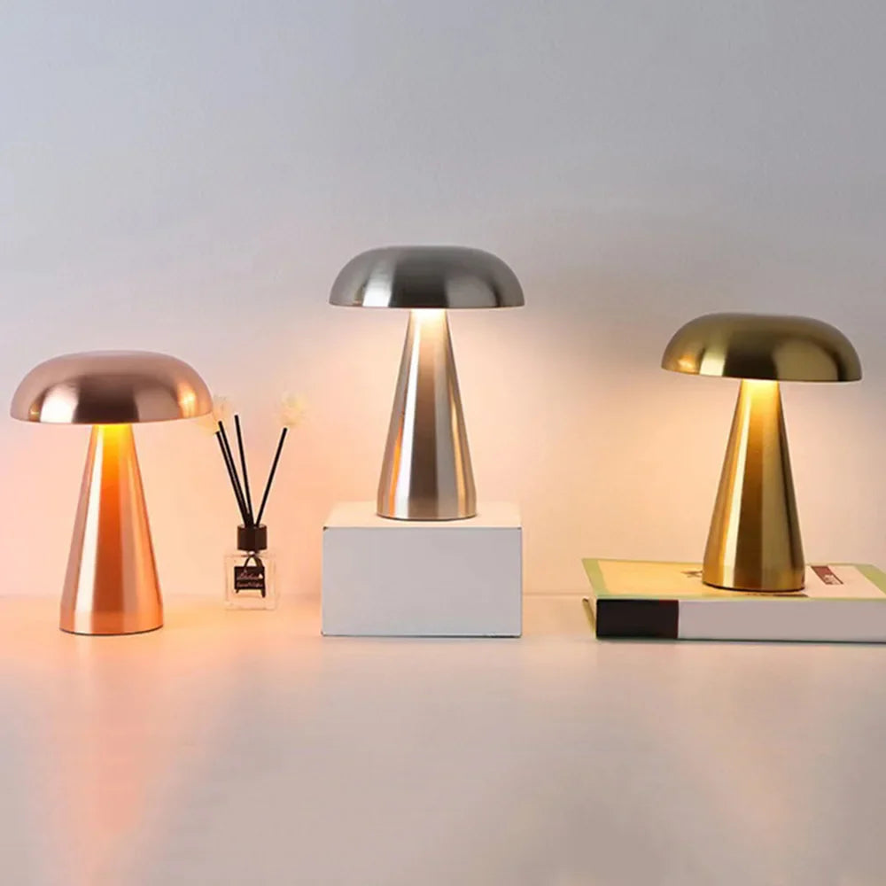 LED Paddenstoellamp Metaal met Aanraakbediening Draadloos Oplaadbaar Tafellamp Nachtlampje 21cm | Sansoti