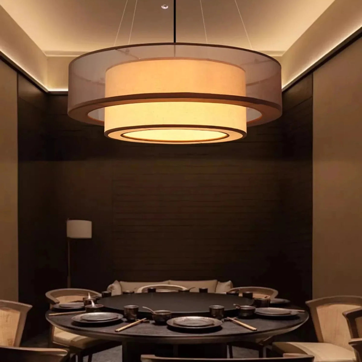 Gelaagde Hanglamp met Dubbele Stoffen Kap Ø50-80cm Inclusief LED Verlichting voor Eetkamer Slaapkamer | Sansoti