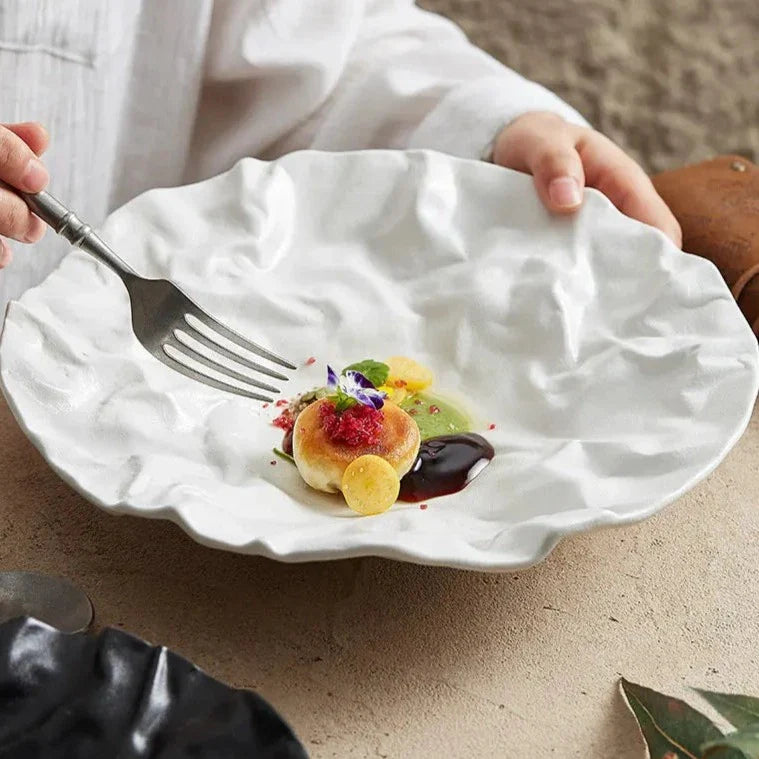 Keramische Schaal met Getijdenrimpel Effect Wit Zwart Coastal Servies 23cm 28cm | Sansoti