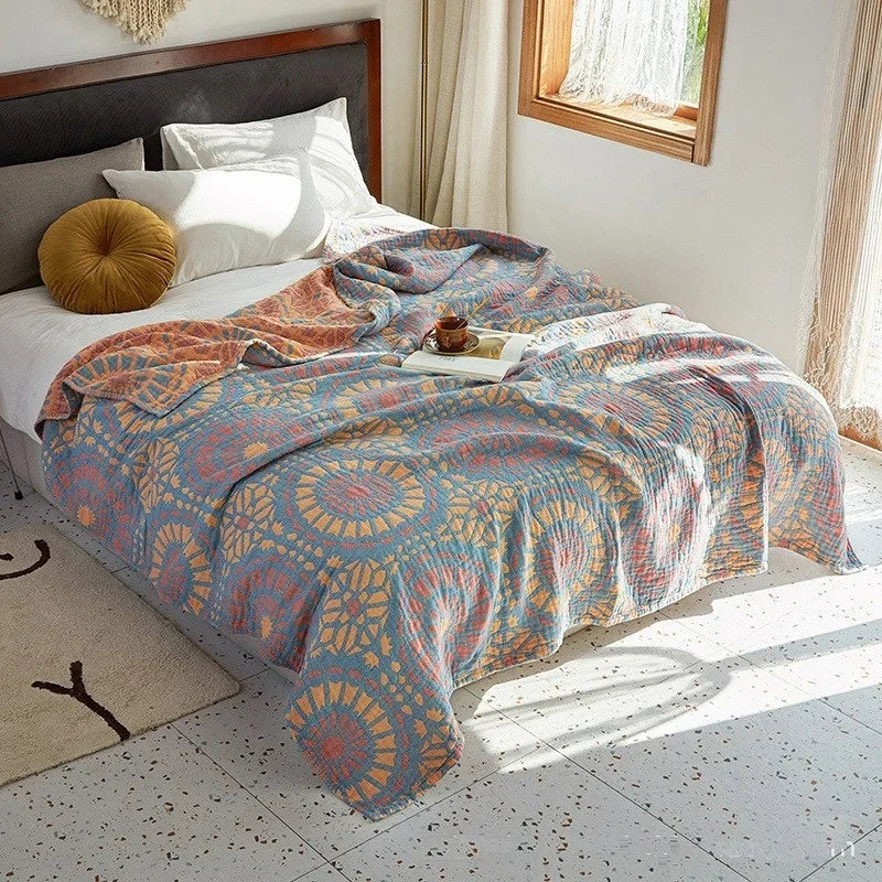 Plaid en mousseline de coton respirant, couverture jacquard pour lit et canapé 150x200 200x230 à motif floral, salon | Sansoti