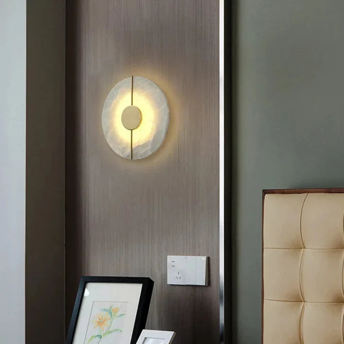 Ronde Wandlamp Natuursteen LED Warm Diffuus Licht Hal Slaapkamer Woonkamer Modern Design Koper Sfeervol | Sansoti