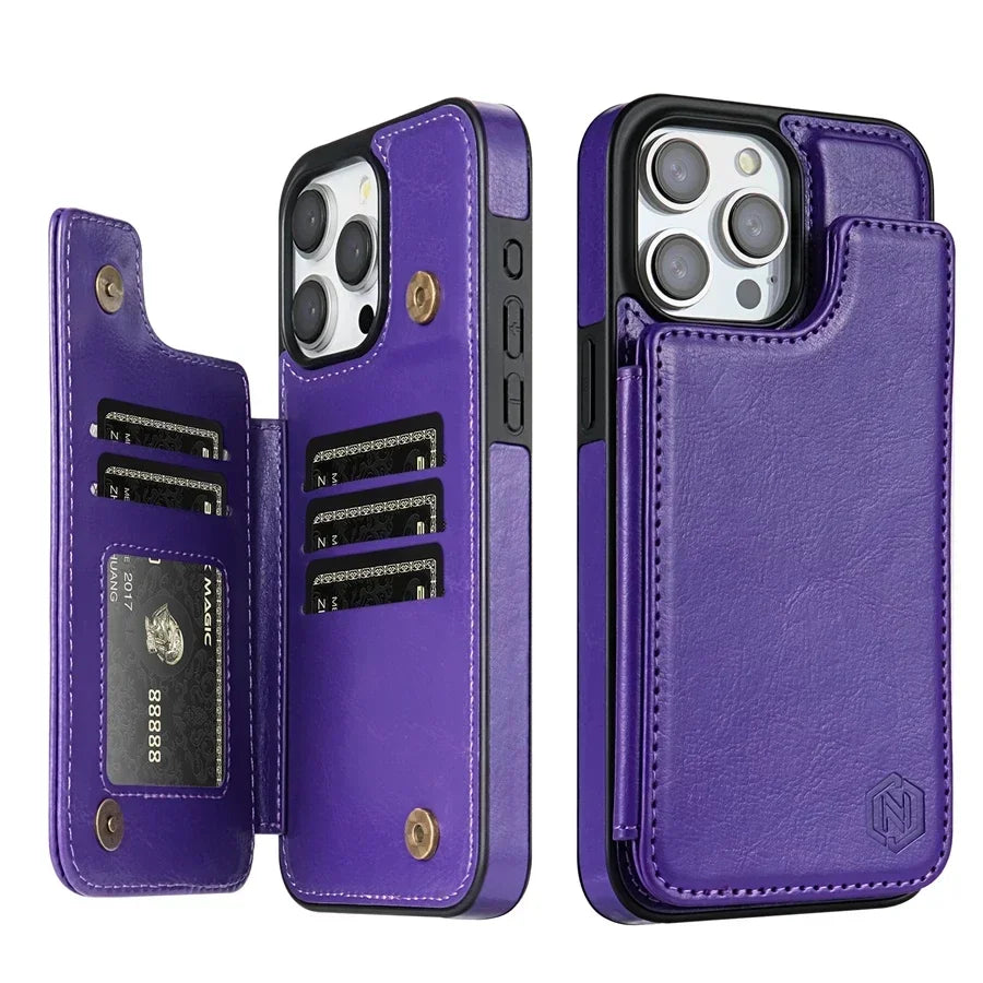 Magnetische Telefoonhoes met RFID-Bescherming Kaarthouder Leren Smartphone Portemonnee Case Wallet Cover | Sansoti
