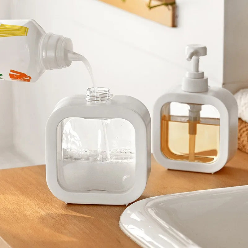 Zeepdispenser Set ABS PVC Wit Minimalistisch Badkamer Keuken Navulbaar Pompfles Scandinavisch Design | Sansoti