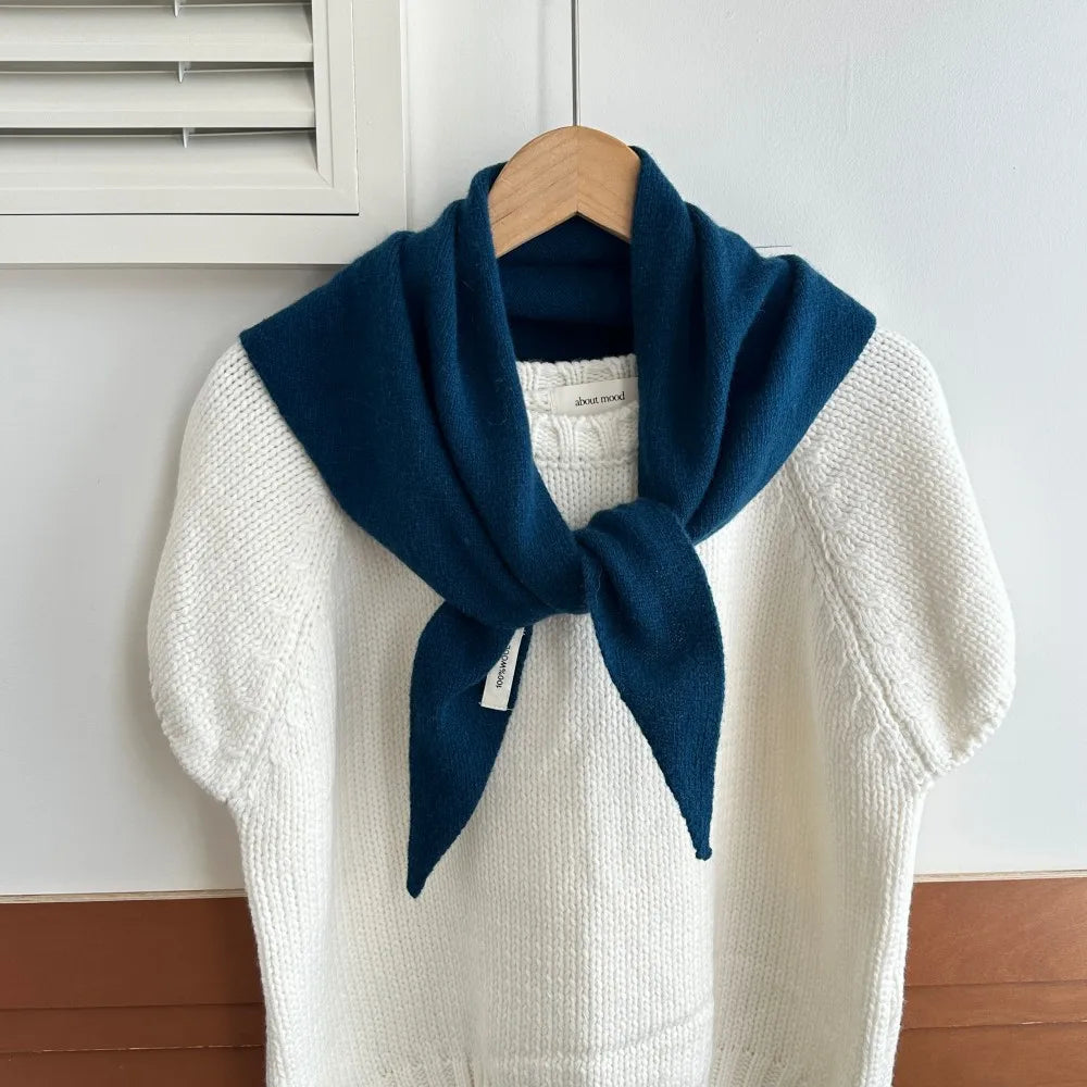 Knitted Wool Triangle Shawl 60x130 cm Winter Scarf for Women Solid Warm Headscarf Autumn Winter Accessory | Sansoti
