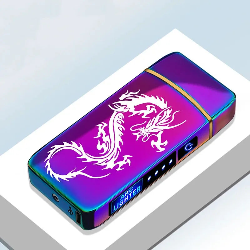 Elektronisches Plasma-Feuerzeug USB Wiederaufladbar Winddicht Metall Blau Für Kerzen Pfeife Mückenspiralen Doppelbogen Touchsensor LED Display | Restfield