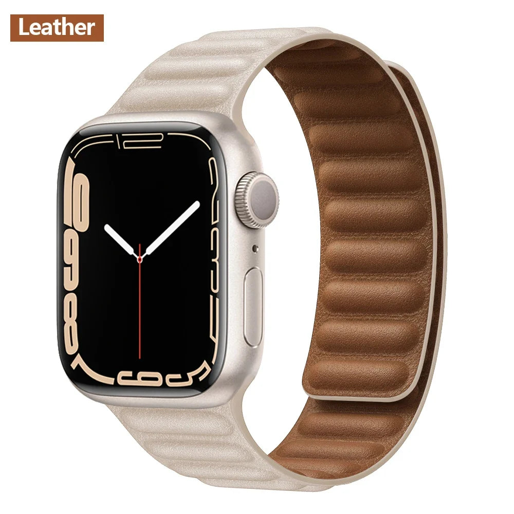 Lederarmband mit magnetischem Verschluss, 38–49 mm, verstellbares Smartwatch-Zubehör, stilvolles Armband | Sansoti