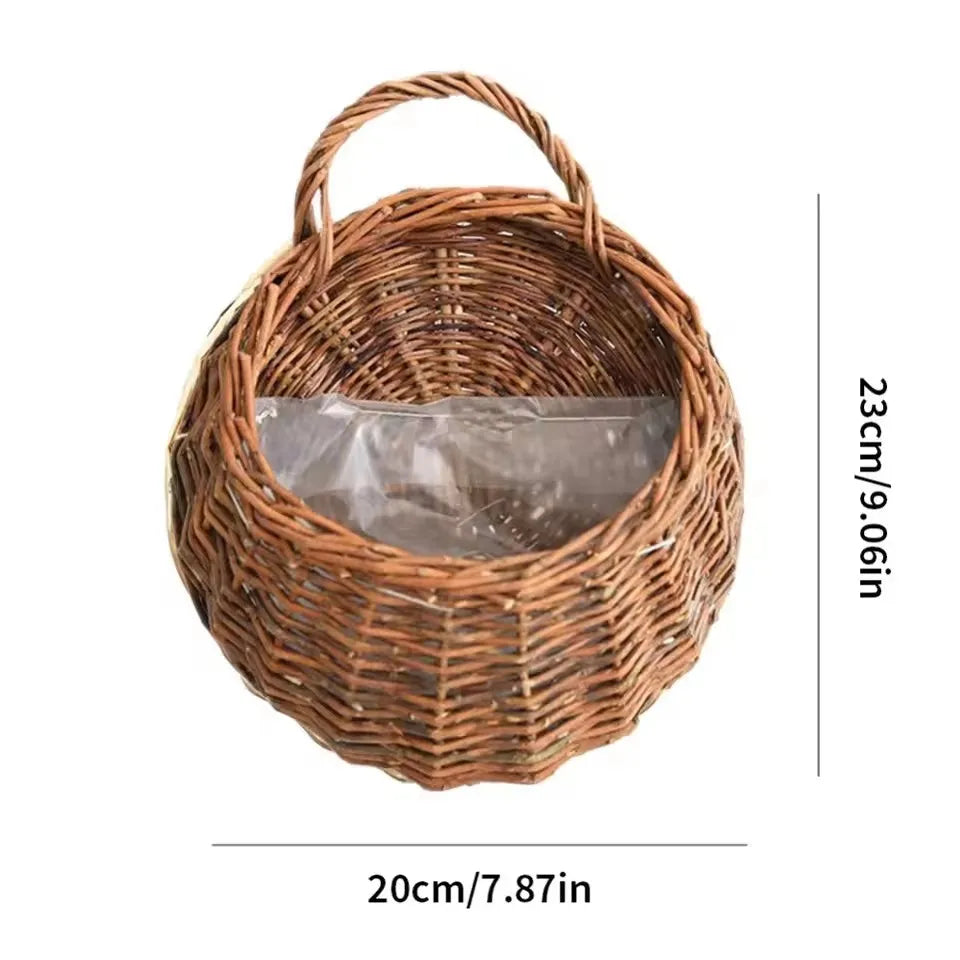 Hangmand Riet Naturel Wanddecoratie Tuin Balkon Woonkamer Handgemaakt Bloempot Mand Rotan Plantenmand Binnen Buiten | Sansoti
