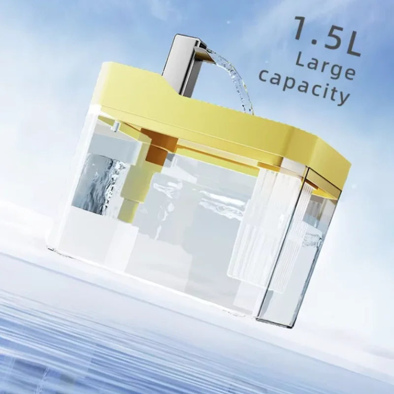 Kattenwaterfontein met Circulatiesysteem & Filter Transparant Grijs Wit 1,5L voor Optimale Hydratatie van Katten | Sansoti