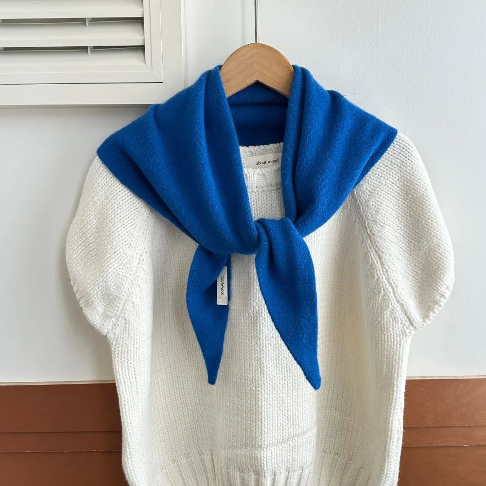 Knitted Wool Triangle Shawl 60x130 cm Winter Scarf for Women Solid Warm Headscarf Autumn Winter Accessory | Sansoti