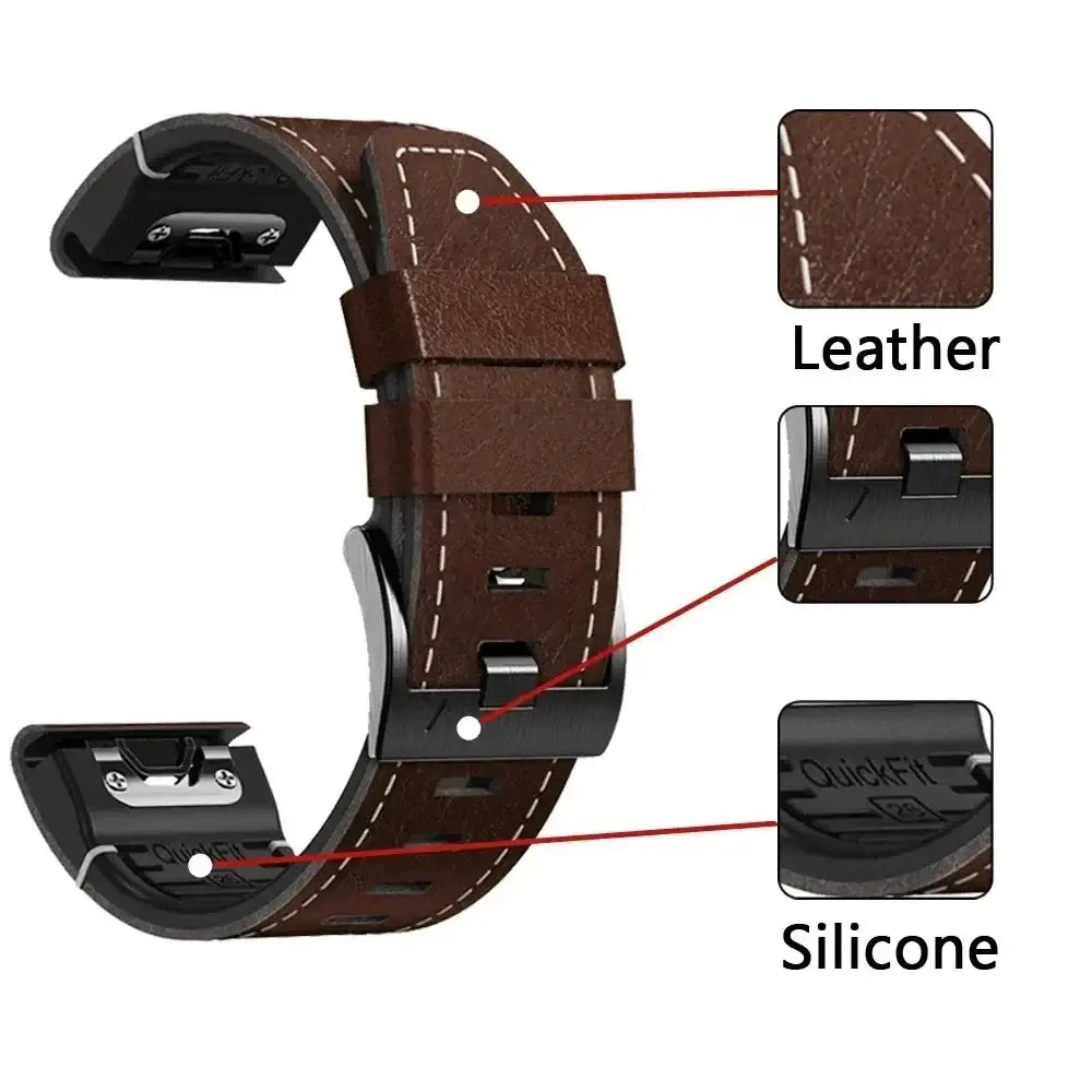 Smartwatch-Armband aus Leder-Silikon-Mix, 22 mm, 26 mm, wasserdicht, QuickFit, Uhrenarmband für Sport und den täglichen Gebrauch | Sansoti