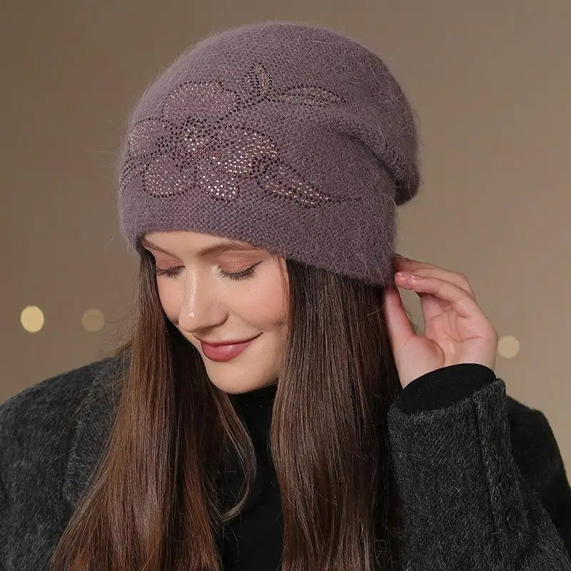 Gebreide Wintermuts Dames met Bloem Decoratie Warme Beanie Streetwear Casual Hoofdbedekking Winteraccessoire | Sansoti