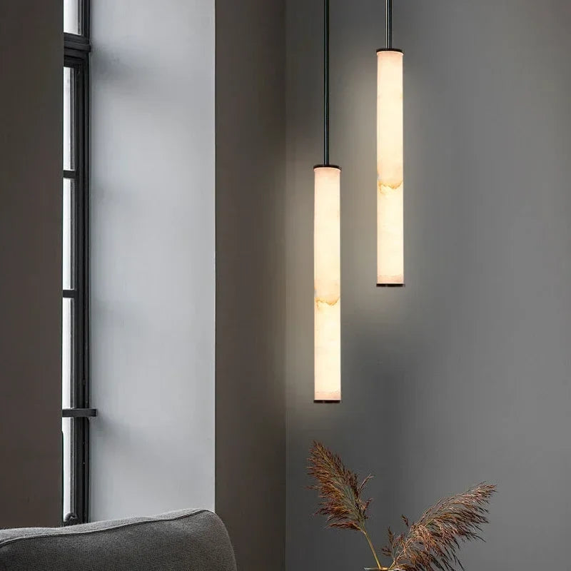 LED-Hanglamp Natuursteen Koper Marmer Eettafel Slaapkamer Moderne Pendelverlichting Warm Licht Interieur | Sansoti