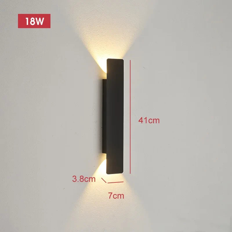 Aluminium-Außenwandleuchte mit LED, 18 W, schwarz, wasserdicht, IP65, moderne Beleuchtung für Terrasse, Garten und Balkon | Sansoti