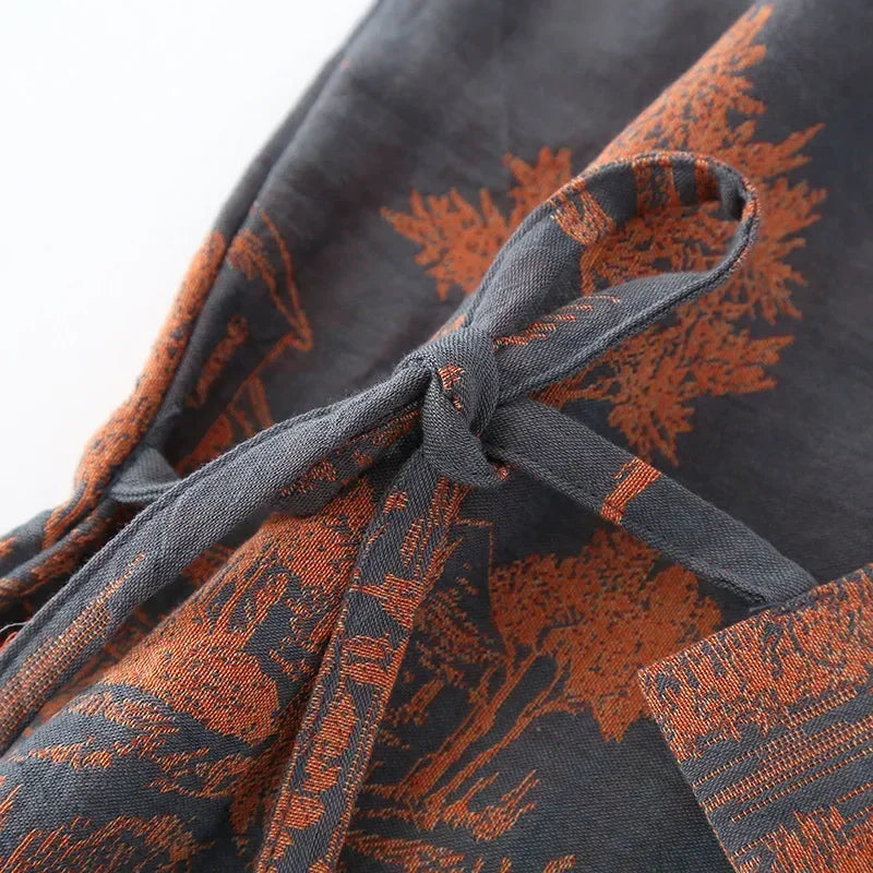Katoenen Kimono Ochtendjas voor Mannen Lange Badjas Lichtgewicht Huisjas met V-hals Bedrukt Katoen Loungewear | Sansoti