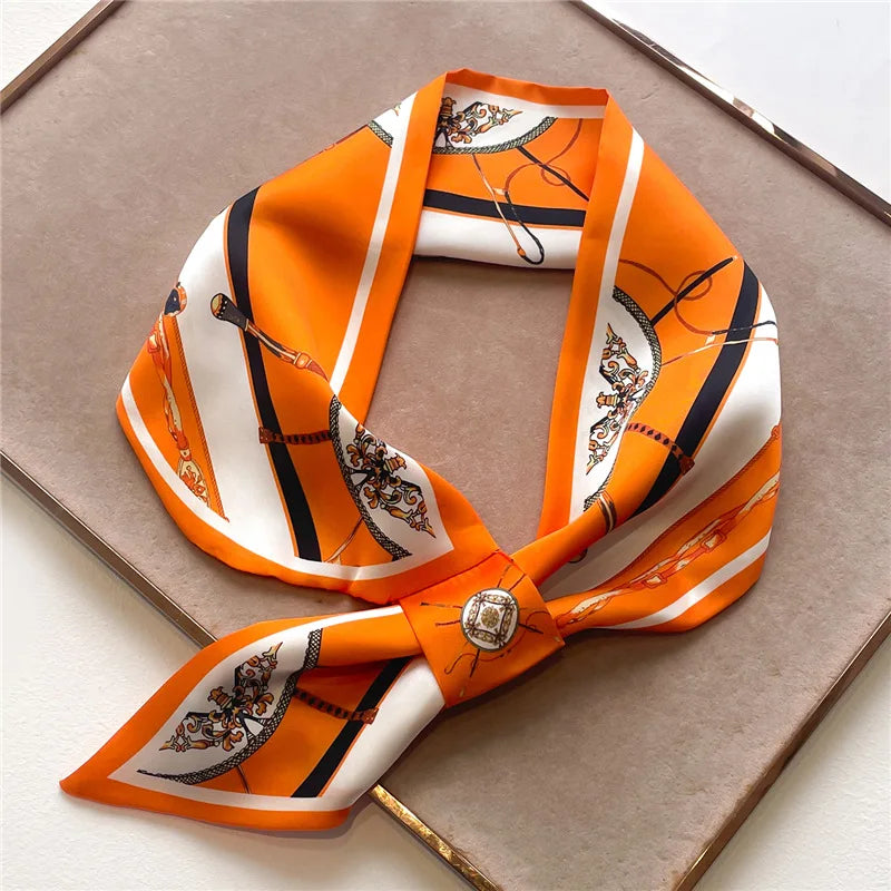 Satin Neck Scarf with Animal Print 76x13cm Decorative Ribbon Scarf Polyester Accessory for Women Autumn Winter | Sansoti