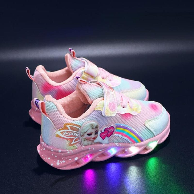 Verlichte Kindersneakers met LED-verlichting en Glitterafwerking in Roze en Paars | Sansoti