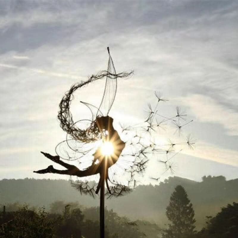 Metalen Feeën Tuinornament met Paardenbloem 60cm Hoogte Decoratief Sculptuur voor Tuin Terras Buitendecoratie | Sansoti
