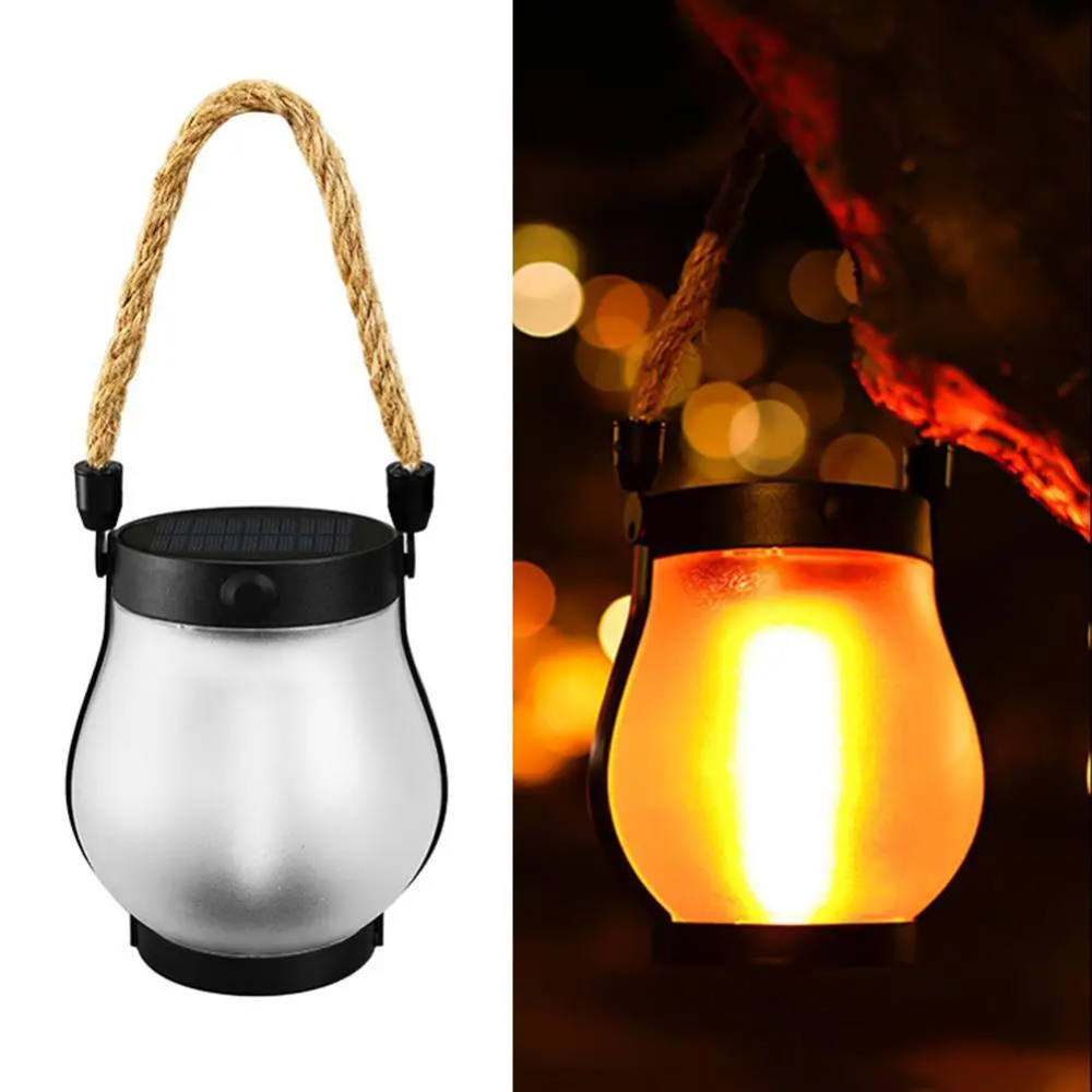 Solar Garden Lantern LED with Flame Effect Ambient Lighting Water-Resistant Garden Lamp for Patio Balcony & Garden | Sansoti
