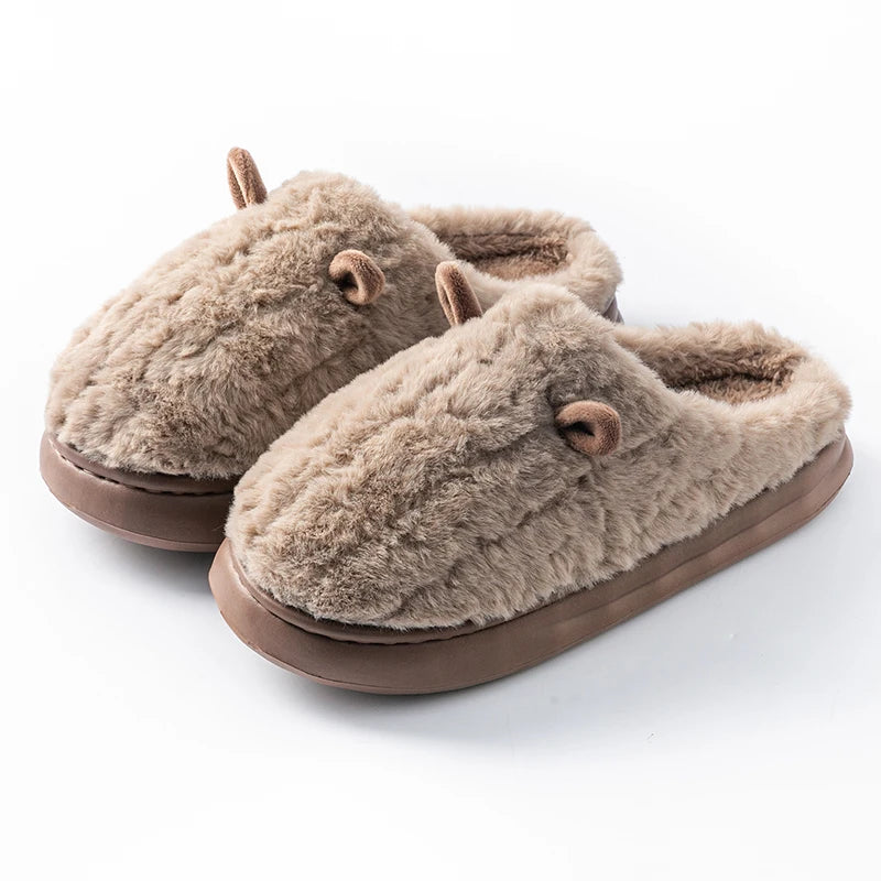 Plush Winter Slippers Closed Design Thickly Padded Non-Slip Warm Comfortable Indoor Women Men Unisex | Sansoti