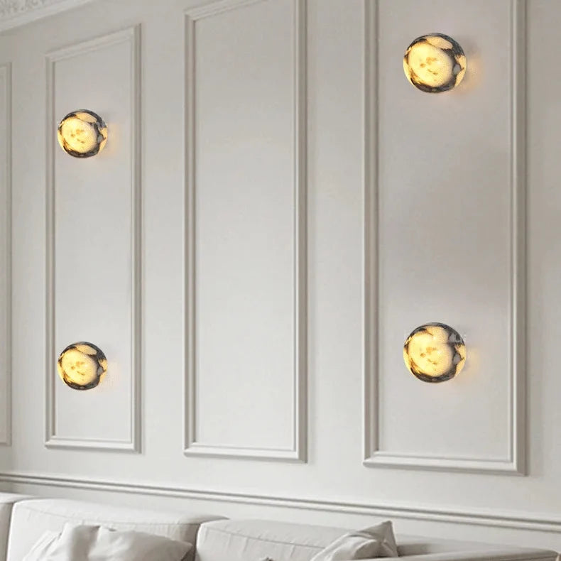 Wandleuchte Kugel Marmor Naturstein E14 Warmweißes Licht Schlafzimmer Esszimmer Flur Wandbeleuchtung Interieur | Sansoti