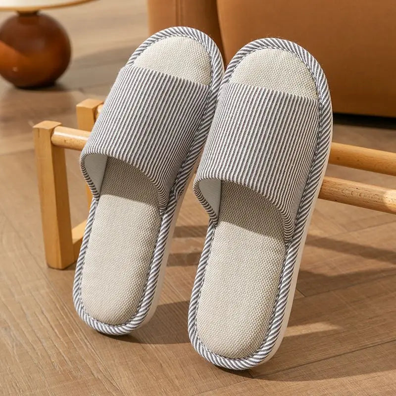 Linnen Huisslippers Unisex Lichtgewicht Indoor Open Zool Ademend Comfortabel Pantoffels Vier Seizoenen | Sansoti