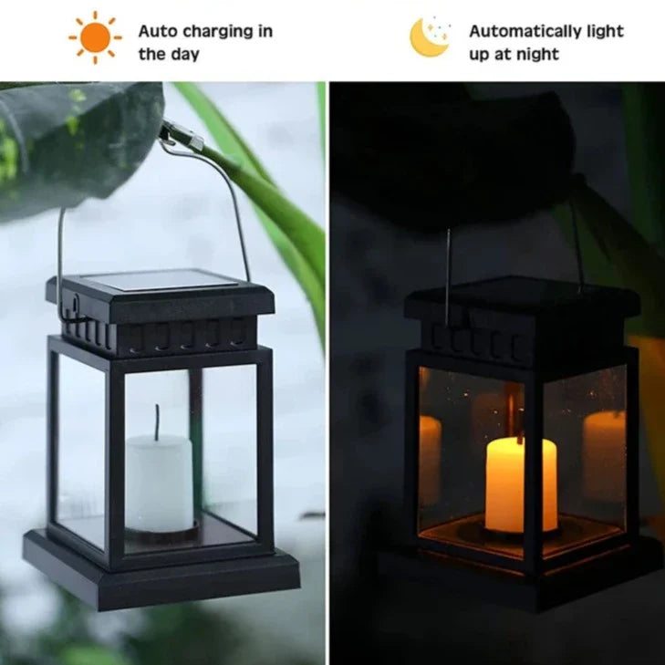 Zonne-energie Lantaarn met Kaarsvlam Effect voor Tuin & Terras – Waterdicht IP65 LED Tuinlantaarn Automatische Schemersensor | Sansoti