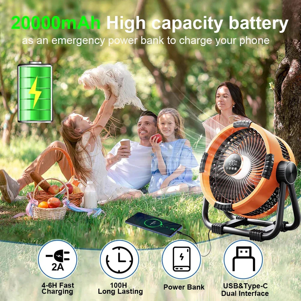 Oplaadbare Campingventilator 20000mAh LED Verlichting Afstandsbediening Outdoor Koeling Powerbank Tent | Sansoti