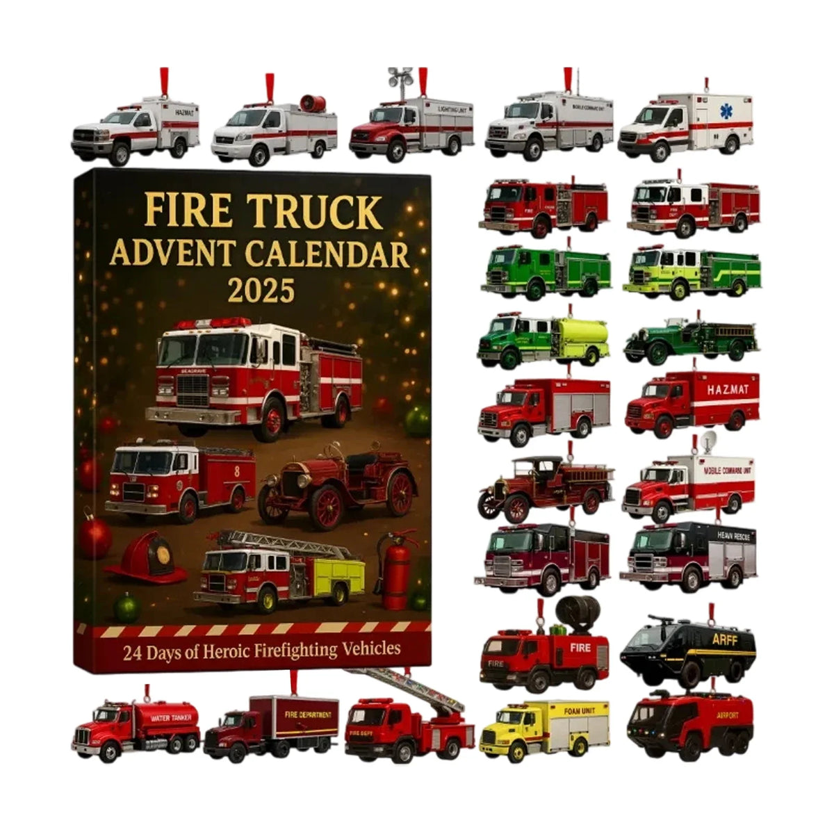 Adventskalender Feuerwehr mit 24 Spielzeugüberraschungen, Kunststoff-Weihnachtsgeschenk für Kinder ab 6 Jahren | Sansoti