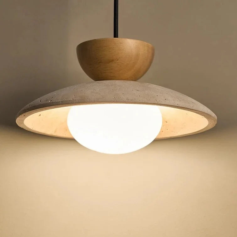 Hanglamp Travertin Hout Glas Ø25cm Dimbaar Verstelbaar Snoer Eettafel Woonkamer Sfeerverlichting Modern | Sansoti