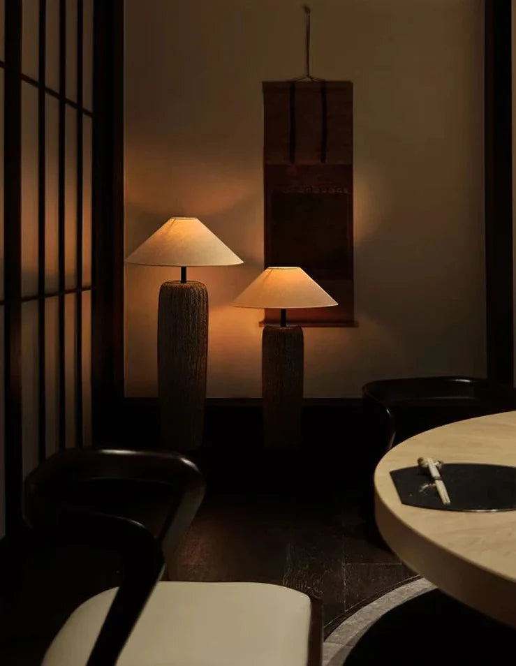 Japanische Keramik-Stehlampe im rustikalen Stil, 40-110 cm, Eckbeleuchtung fürs Wohnzimmer, warmes Stimmungslicht | Sansoti