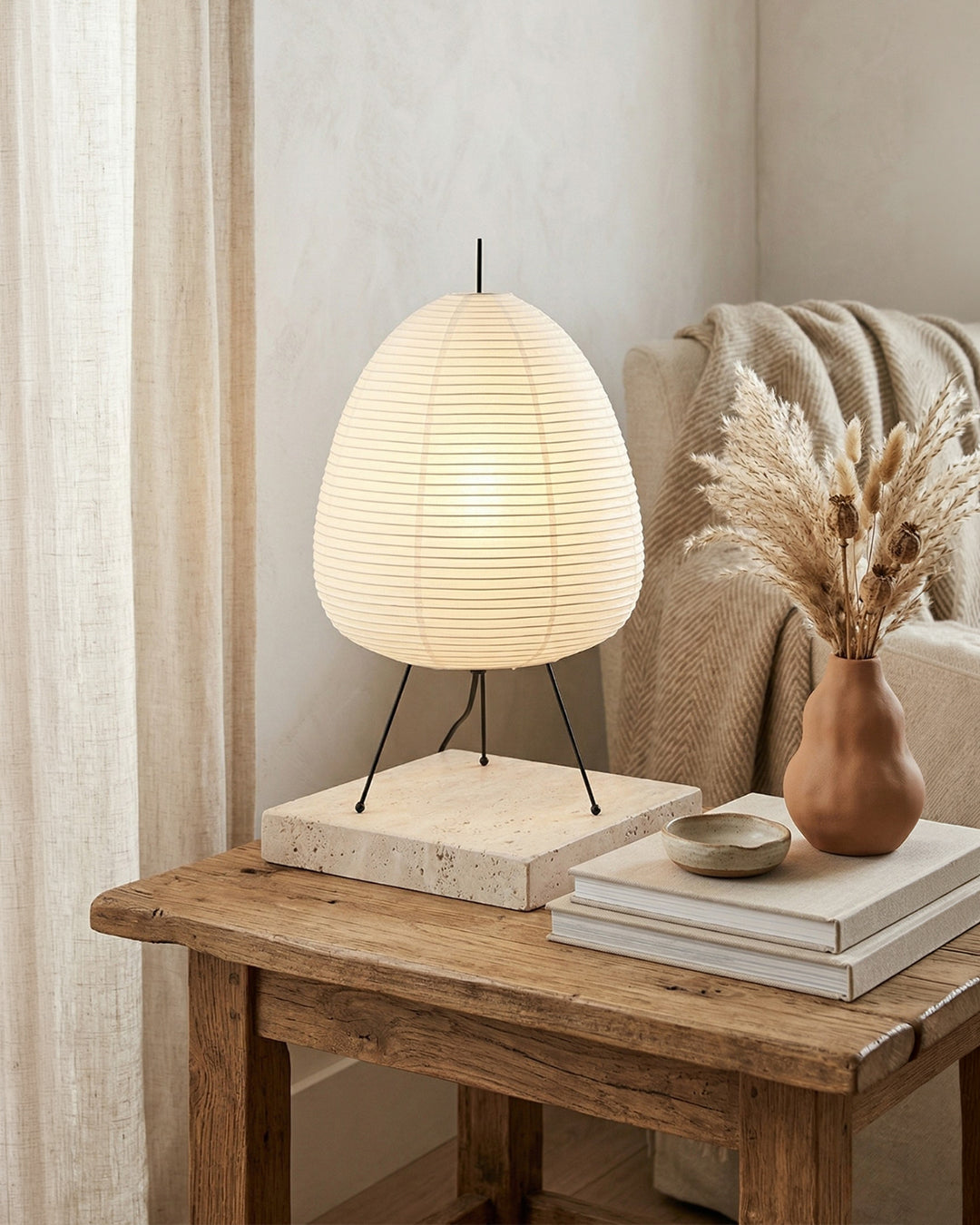 Japanse Tafellamp Sakura met Rijstpapier & Driepoot – Minimalistisch Design Warm Wit Licht – Ø28cm H48cm | Sansoti